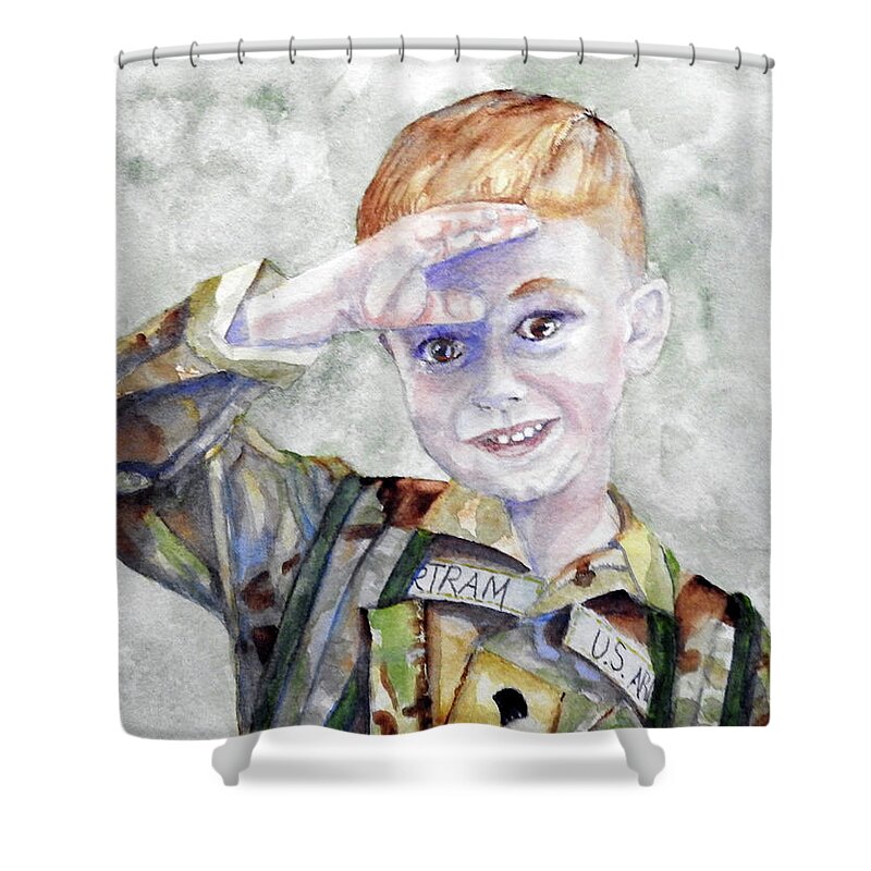 Boy Shower Curtain featuring the painting Honoring Dad by Barbara F Johnson