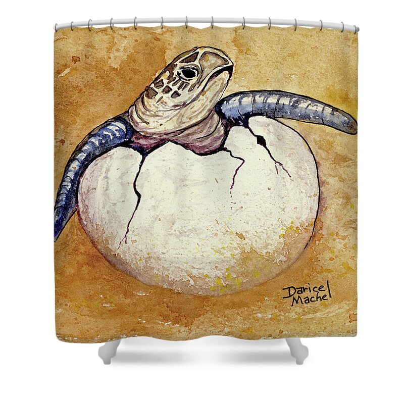 Honu Shower Curtain featuring the painting Honu Hatchling by Darice Machel McGuire