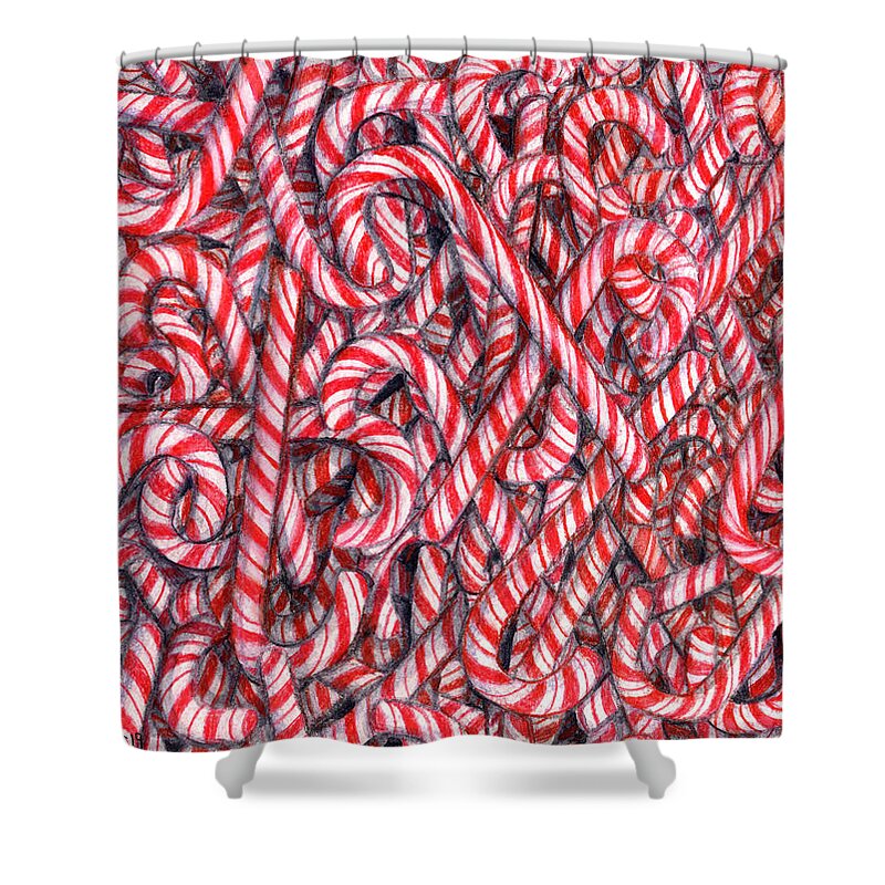 Christmas Shower Curtain featuring the drawing Hooked on Peppermint by Shana Rowe Jackson
