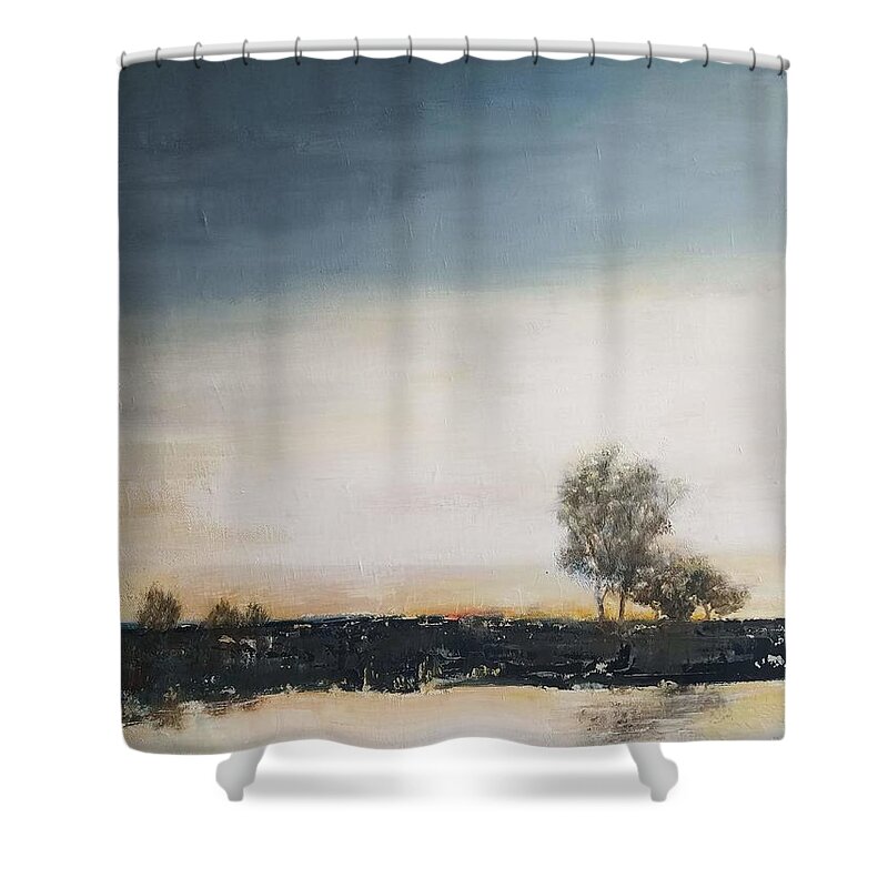  Shower Curtain featuring the painting Horizon trees. by Caroline Philp