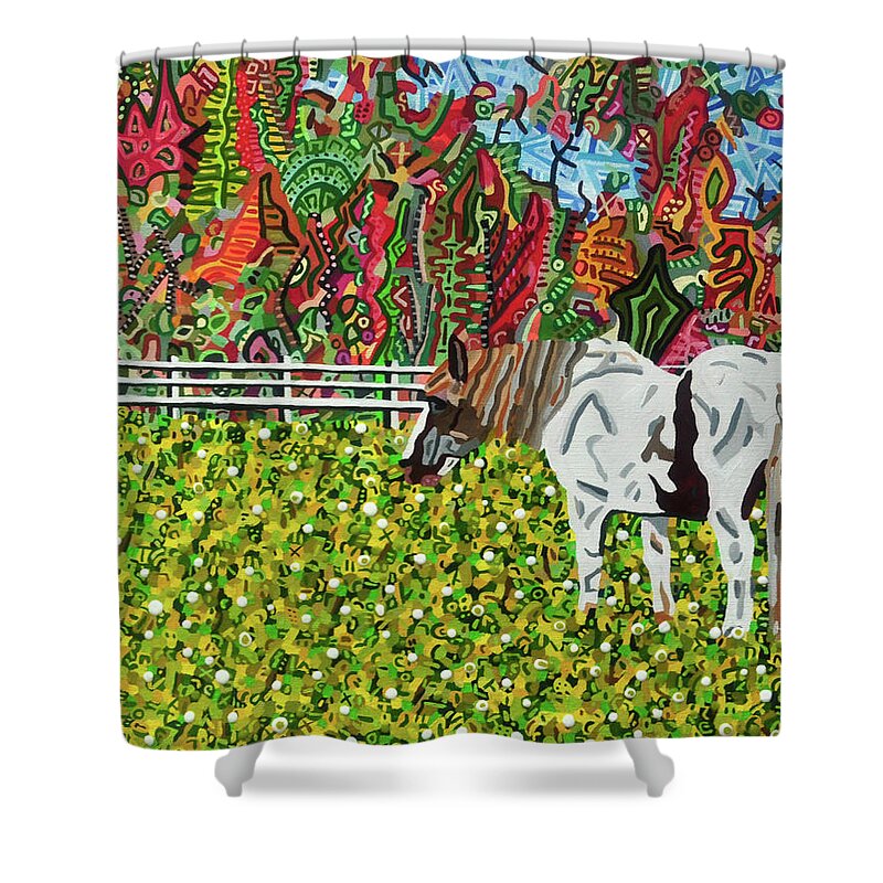 Horse At Watkins Road Shower Curtain featuring the painting Horse at Watkins Road by Micah Mullen