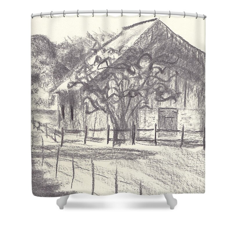 Maryland Shower Curtain featuring the drawing Stable on Whitehall Road by Mike Robinson