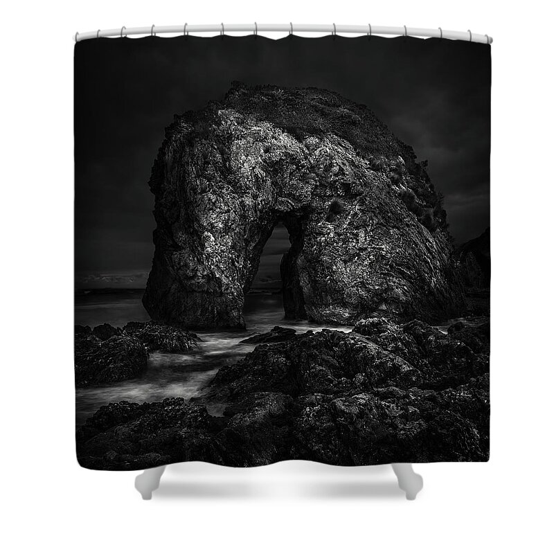 Monochrome Shower Curtain featuring the photograph Horse Head Rock by Grant Galbraith