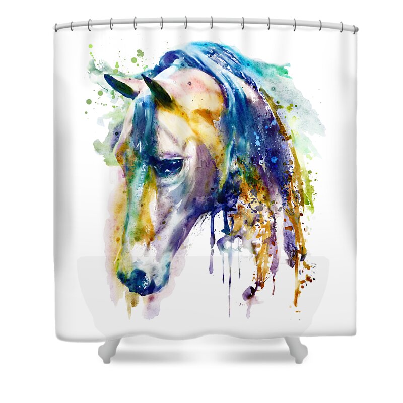 Horse Head Shower Curtain featuring the painting Horse Head watercolor by Marian Voicu