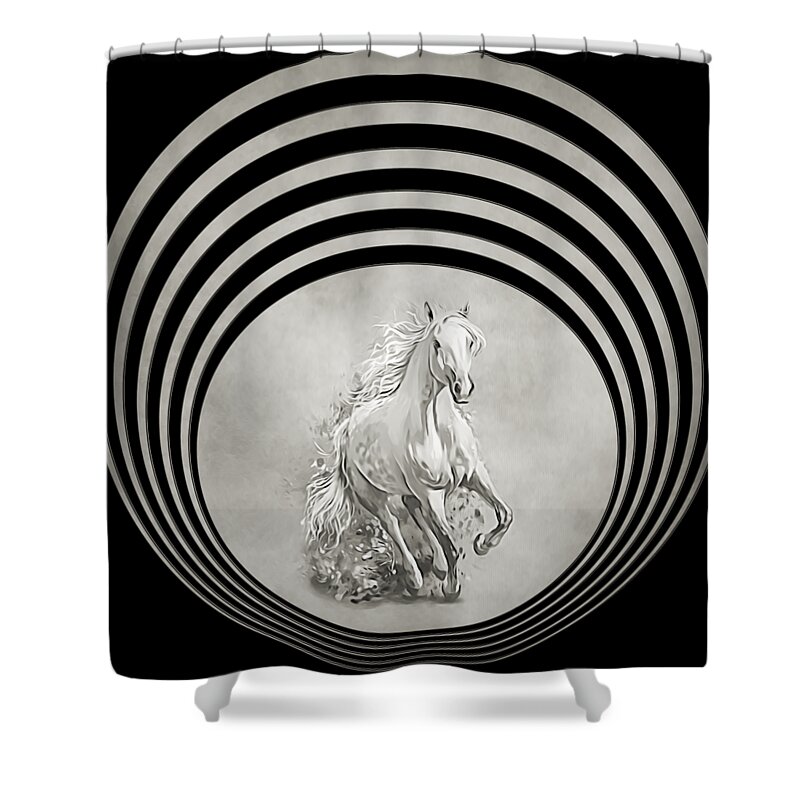 Horse Shower Curtain featuring the mixed media Horse Sundown Sepia Painting by Walter Herrit