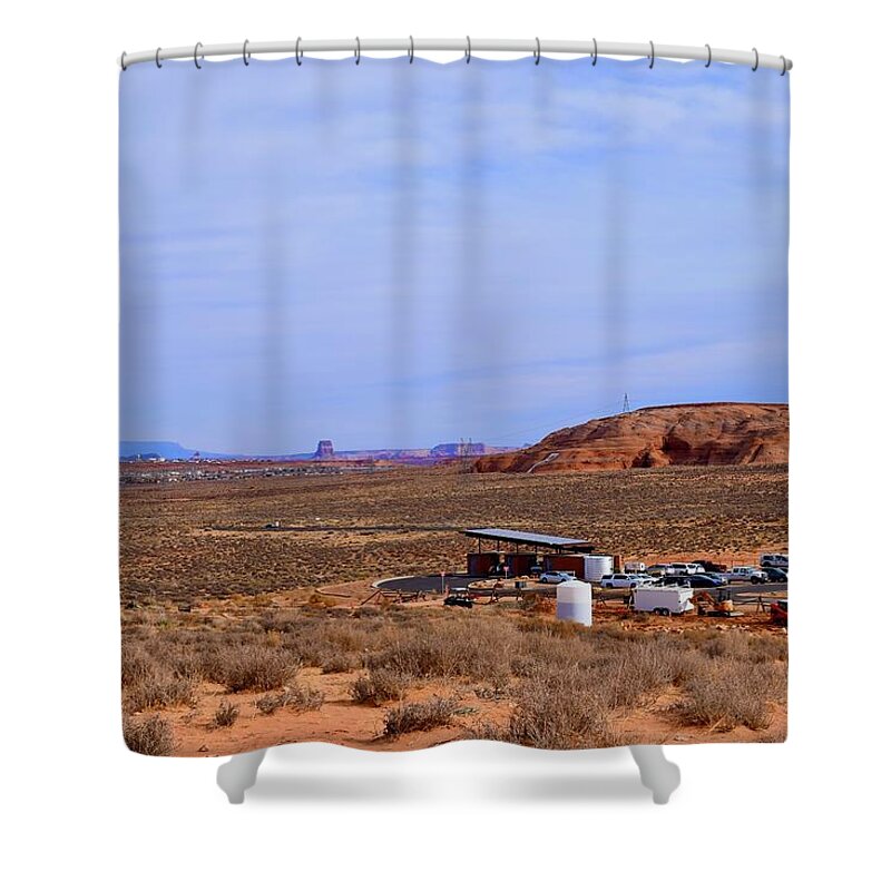 Horseshoe Shower Curtain featuring the photograph Horseshoe Bend Entrance,Page,AZ by Bnte Creations