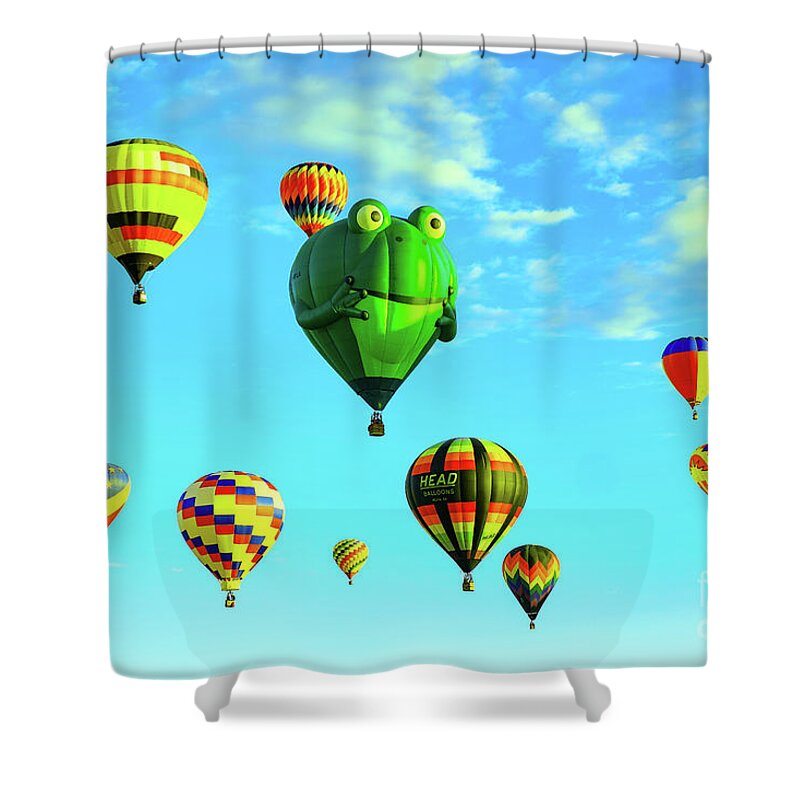 Balloons Shower Curtain featuring the photograph Hot air balloons by Jeff Swan
