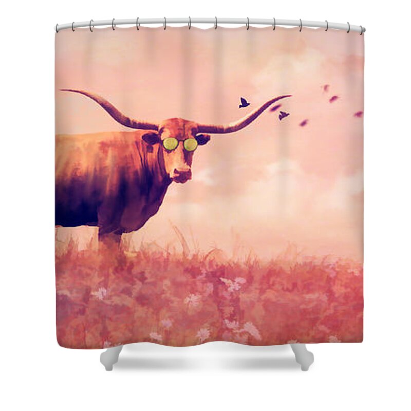 Longhorn Shower Curtain featuring the digital art Hot Summer Days by Linda Lee Hall