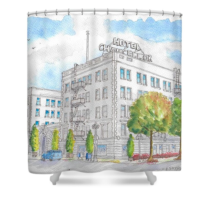 Hotel Chancellor Shower Curtain featuring the painting Hotel Chancellor, Los Angeles, California by Carlos G Groppa