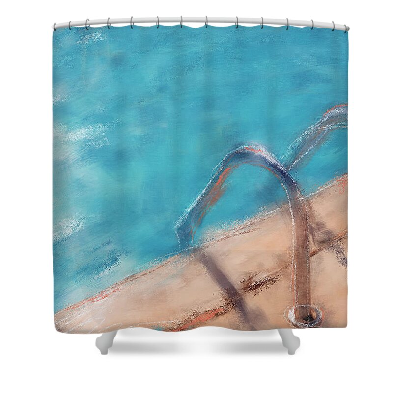 Swimming Shower Curtain featuring the mixed media Hotel Pool- Art by Linda Woods by Linda Woods