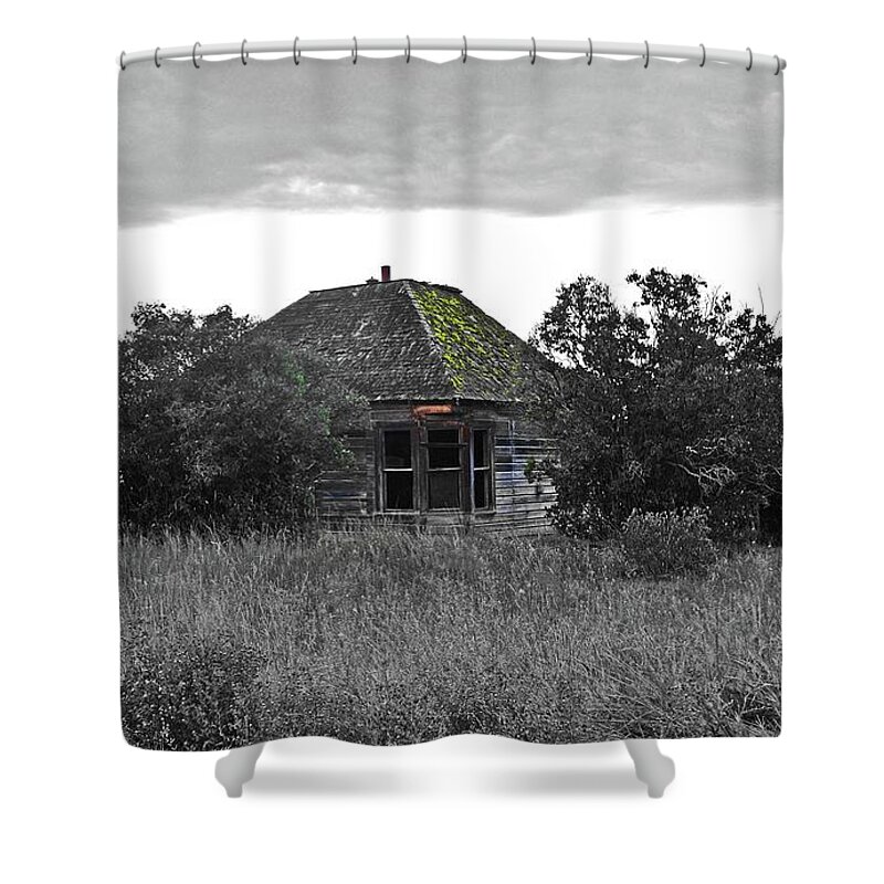  Shower Curtain featuring the digital art House In Hardman, Ghost Town 3 by Fred Loring