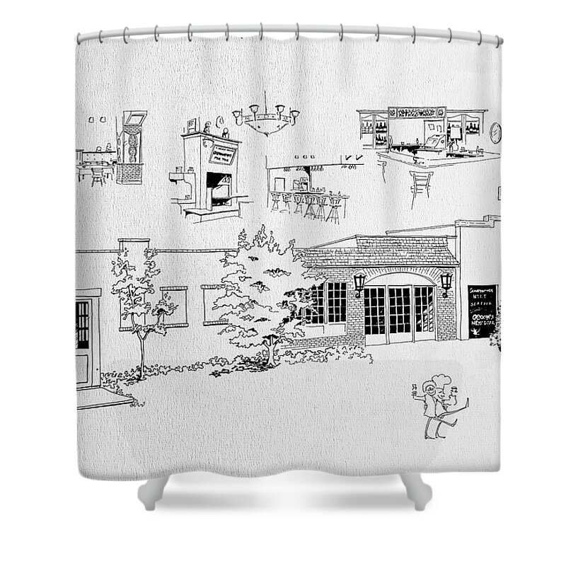 Line Drawing Shower Curtain featuring the drawing House of Beef by William Renzulli