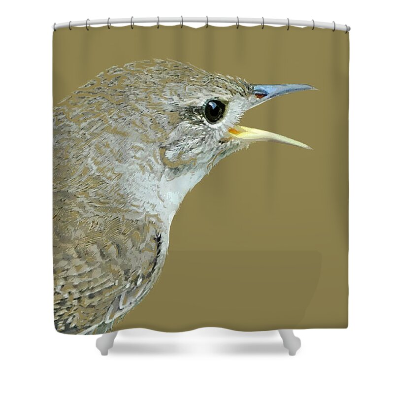 Nature Shower Curtain featuring the mixed media House Wren by Judy Cuddehe