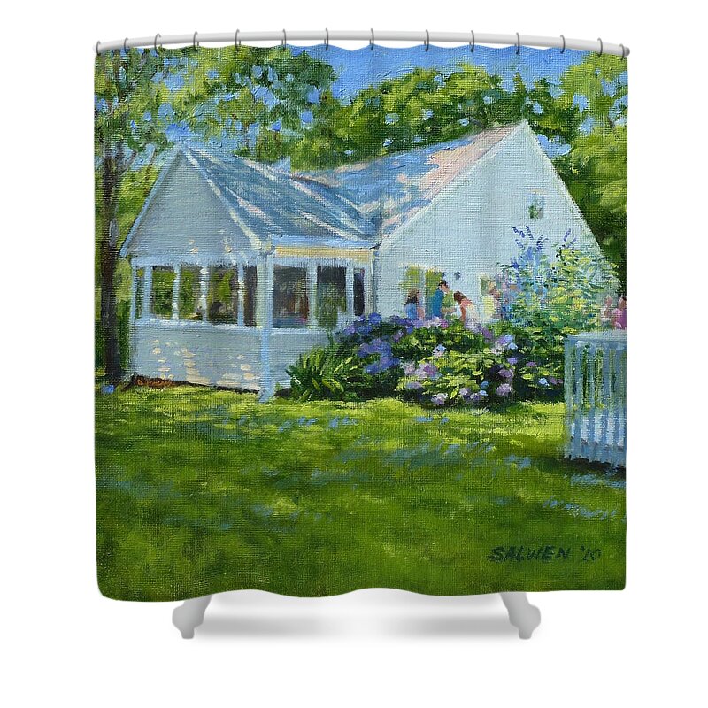 Landscape Shower Curtain featuring the painting Housewarming by Peter Salwen