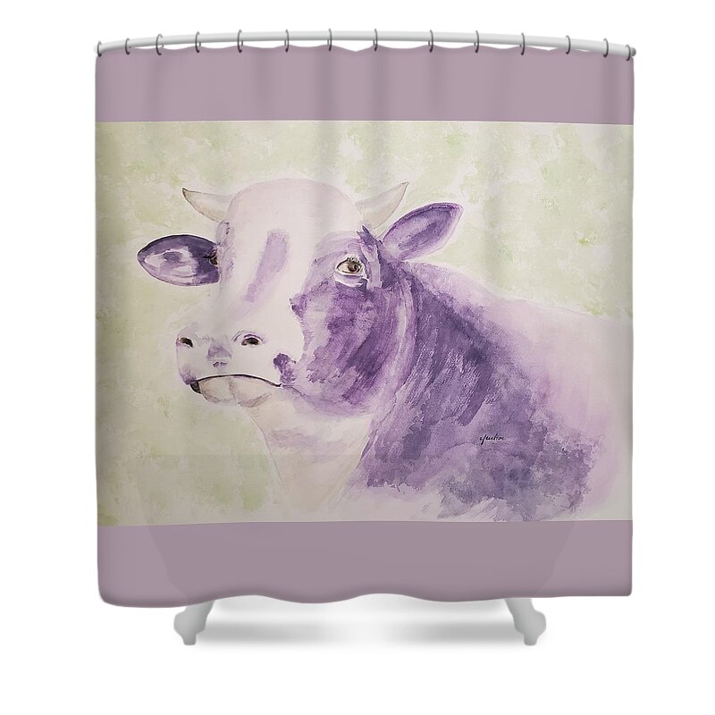 Cow Shower Curtain featuring the painting How Now Purple Cow by Claudette Carlton