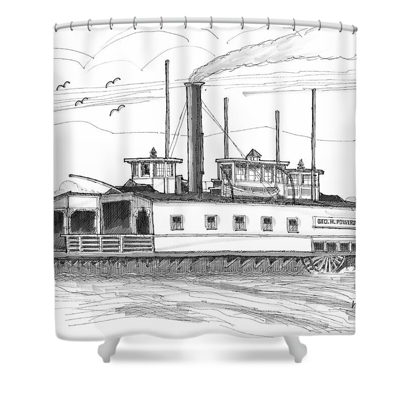 Geo H Powers Shower Curtain featuring the drawing Hudson River Steam Ferry Boat Geo H Powers by Richard Wambach