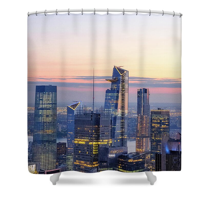 New York Shower Curtain featuring the photograph Hudson yards at sunset 2 by Alberto Zanoni