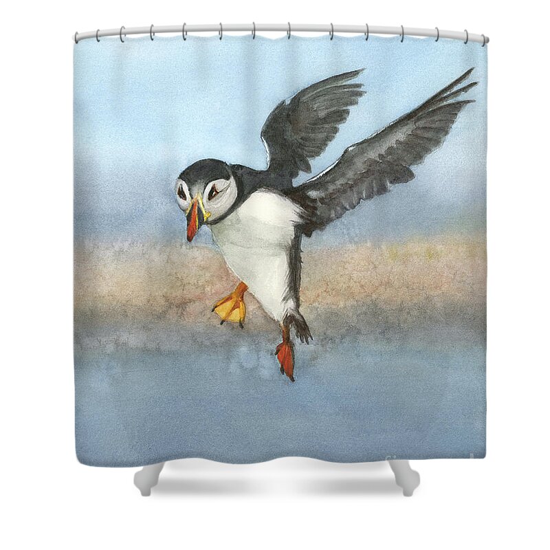 Bird Shower Curtain featuring the painting Huffing and Puffin by Vicki B Littell
