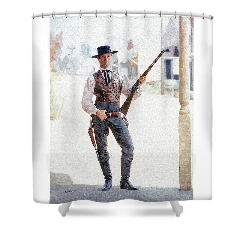 2d Shower Curtain featuring the digital art Hugh O'Brian As Wyatt Earp by Brian Wallace