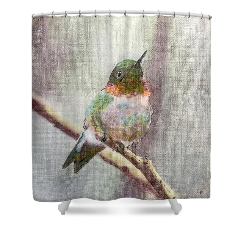 Hummingbird Shower Curtain featuring the painting Hummer Mini by Cara Frafjord