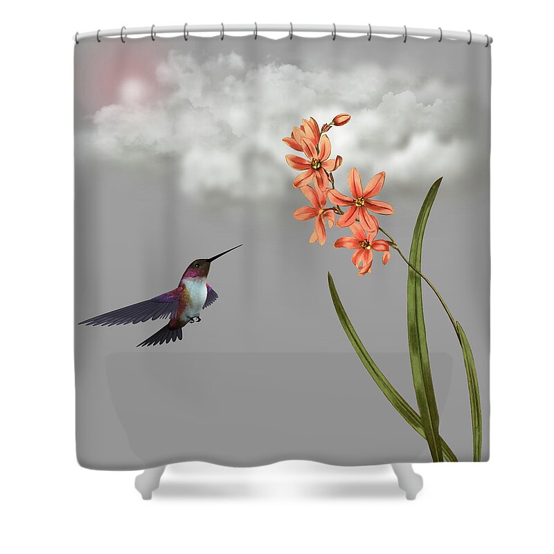 Hummingbird Shower Curtain featuring the digital art Hummingbird In The Garden Pane 6 by David Dehner