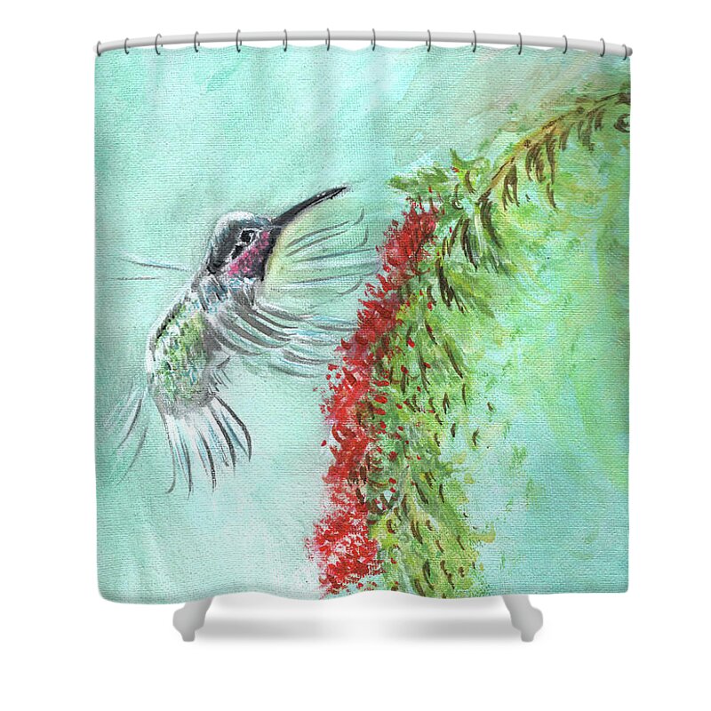 Humming Bird Shower Curtain featuring the painting Humming Bird Painting by Remy Francis