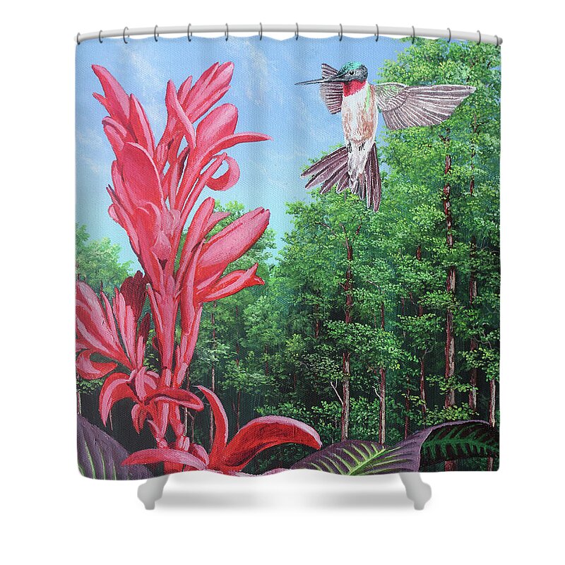 Hummingbird Shower Curtain featuring the painting Hummingbird II by Michael Goguen
