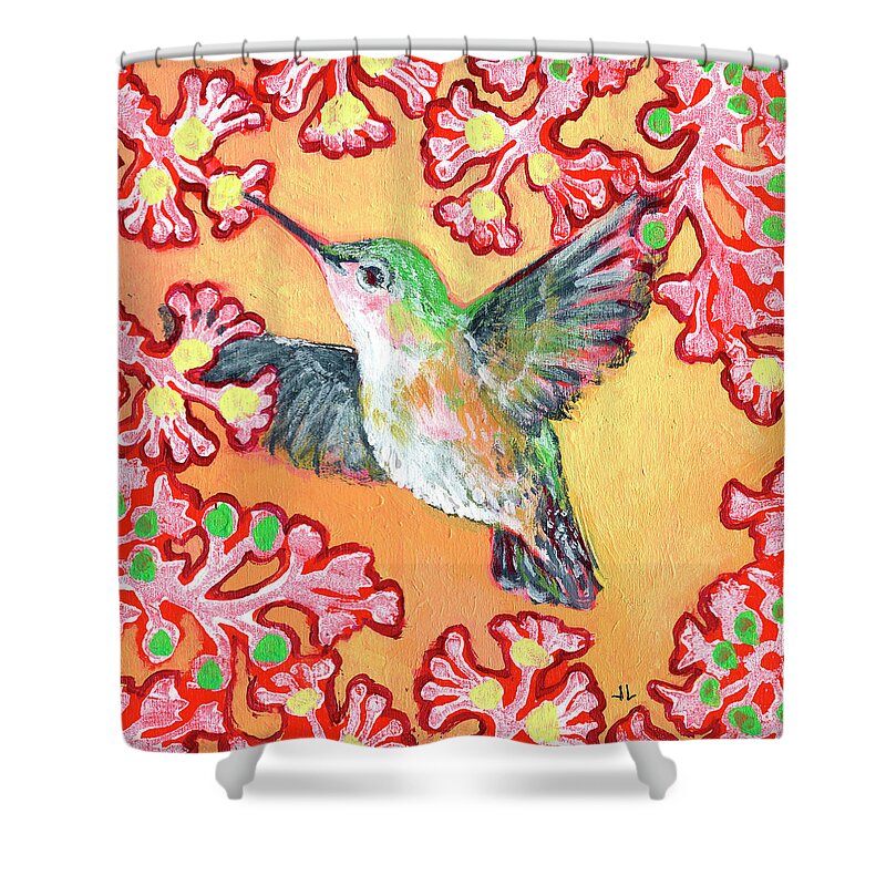 Hummingbird Shower Curtain featuring the painting Hummingbird in Flight by Jennifer Lommers