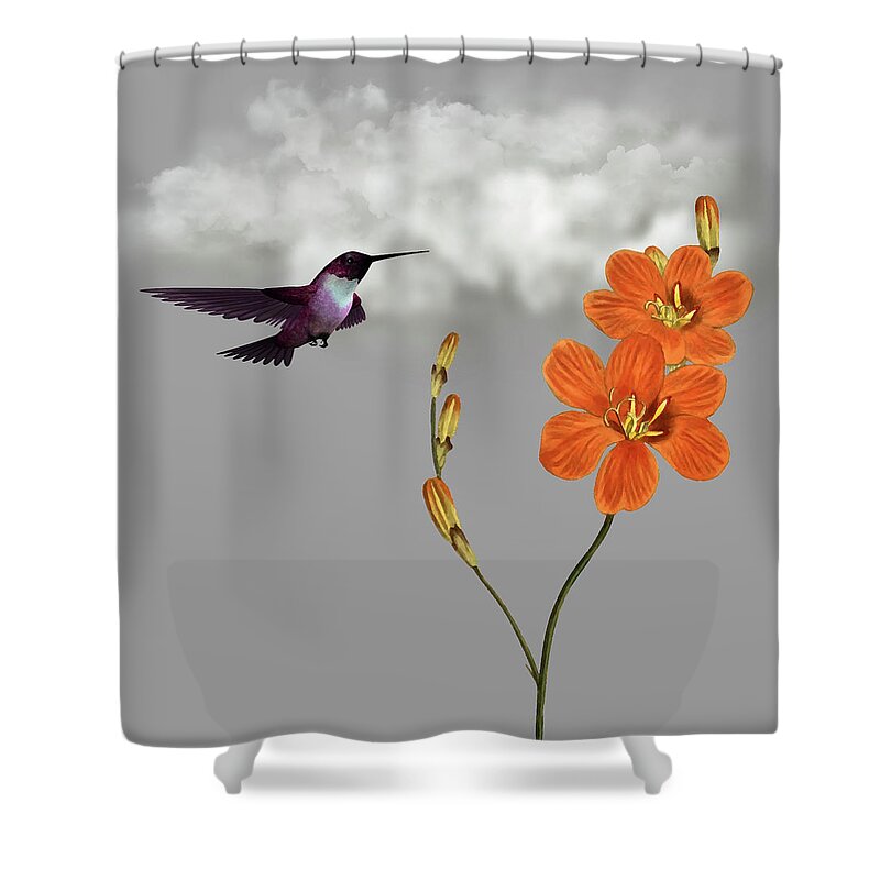 Hummingbird Shower Curtain featuring the digital art Hummingbird in the Garden Pane 2 by David Dehner