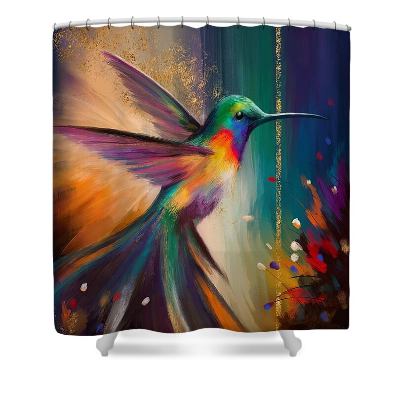 Hummingbird Shower Curtain featuring the digital art Hummingbird by Rachel Emmett