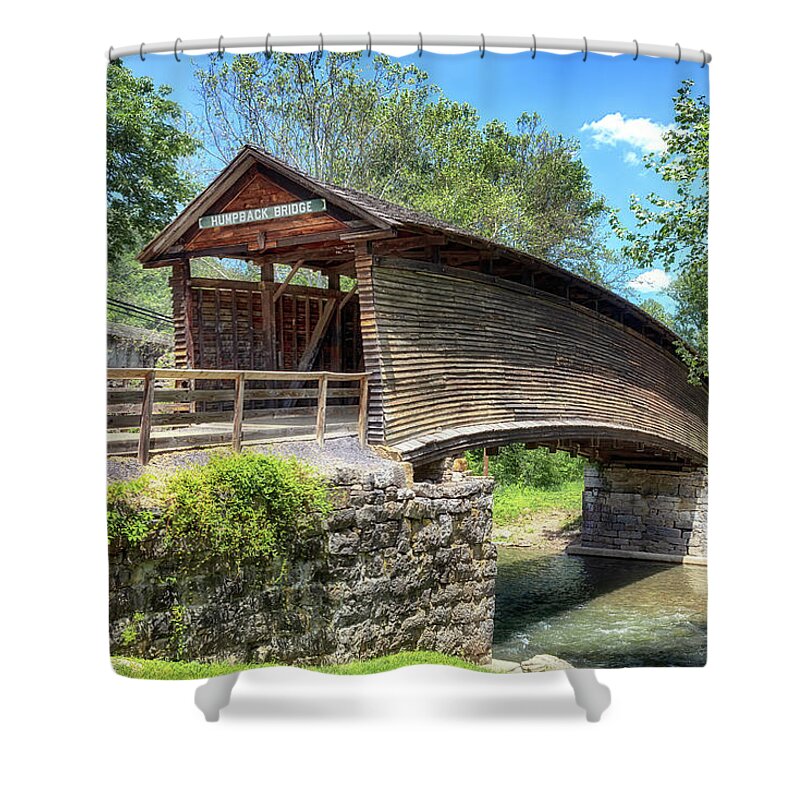 Covered Bridge Shower Curtain featuring the photograph Humpback Bridge in Virginia by Susan Rissi Tregoning