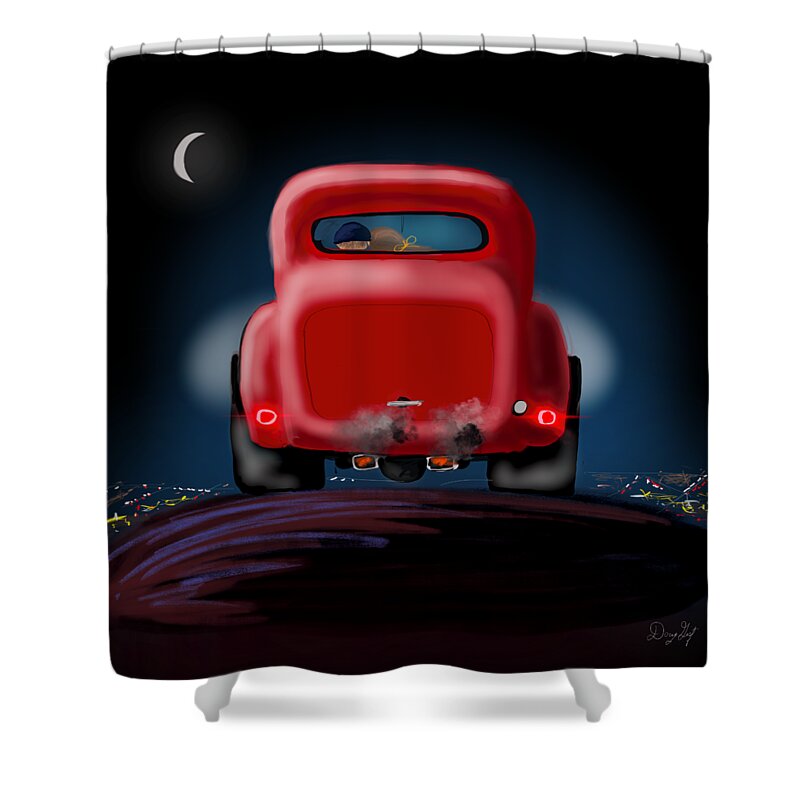 Hot Rod Shower Curtain featuring the digital art Humpback with a View by Doug Gist
