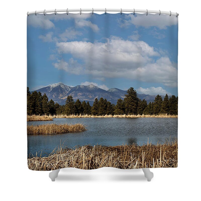 Arizona Shower Curtain featuring the photograph Humphrey's Peak in Spring by Laura Putman