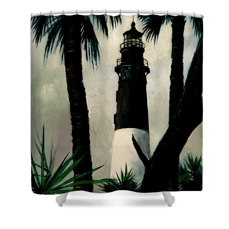 Lighthouse Shower Curtain featuring the painting Hunting Island Lighthouse by Blue Sky