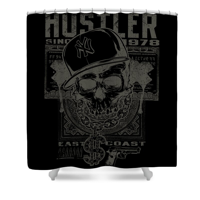 Skull Shower Curtain featuring the digital art Hustler Skull by Jacob Zelazny