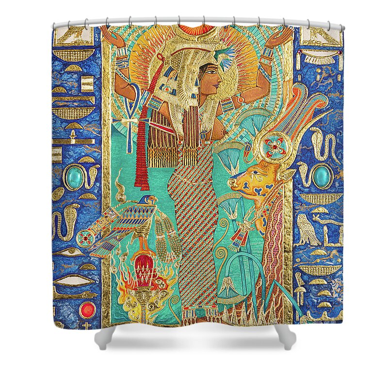 Hwt-her Shower Curtain featuring the mixed media Hwt-Her Mistress of the Sky by Ptahmassu Nofra-Uaa