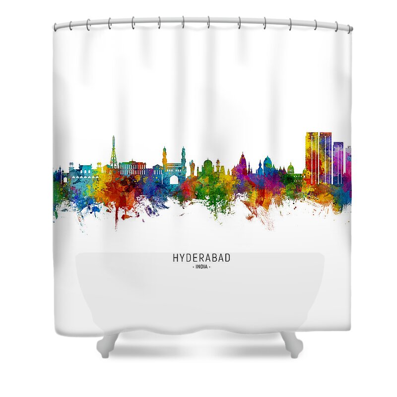 Hyderabad Shower Curtain featuring the digital art Hyderabad Skyline India #00 by Michael Tompsett
