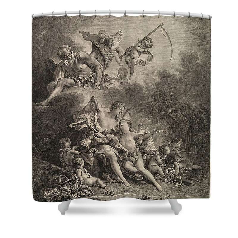 Jacques Firmin Beauvarlet Shower Curtain featuring the drawing Hymen and Cupid by Jacques Firmin Beauvarlet