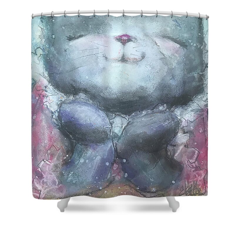 Cat Shower Curtain featuring the mixed media I Am Fabulous by Eleatta Diver