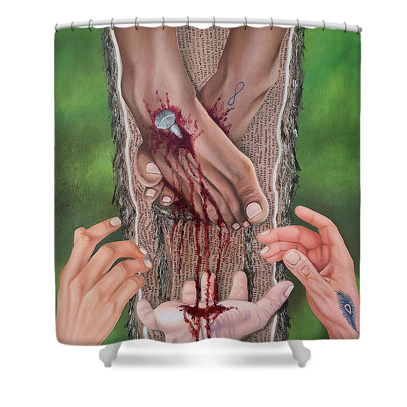 Social Awareness Shower Curtain featuring the painting I Am My Brother's Keeper by Vic Ritchey