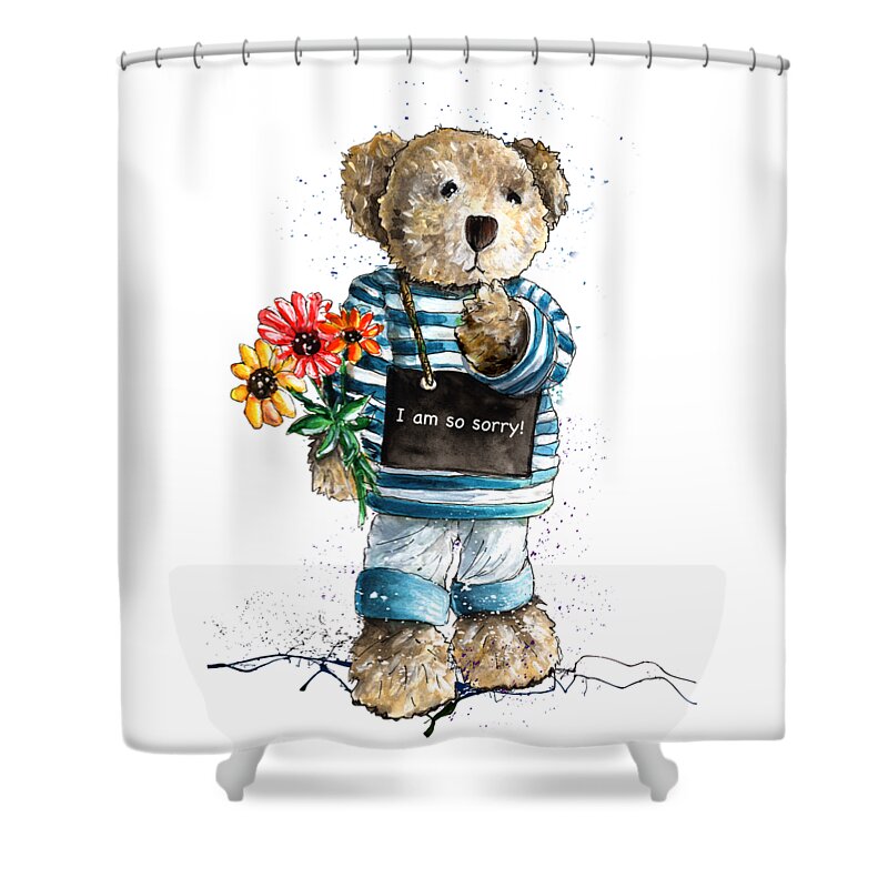 Bear Shower Curtain featuring the painting I Am So Sorry by Miki De Goodaboom