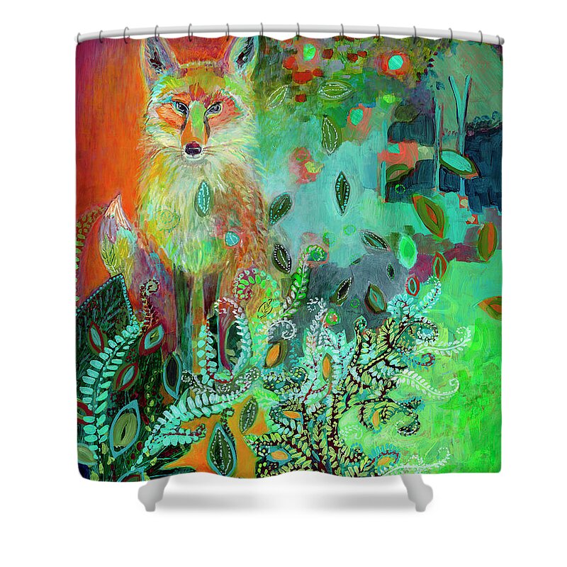 Fox Shower Curtain featuring the painting I Am The Forest Path by Jennifer Lommers