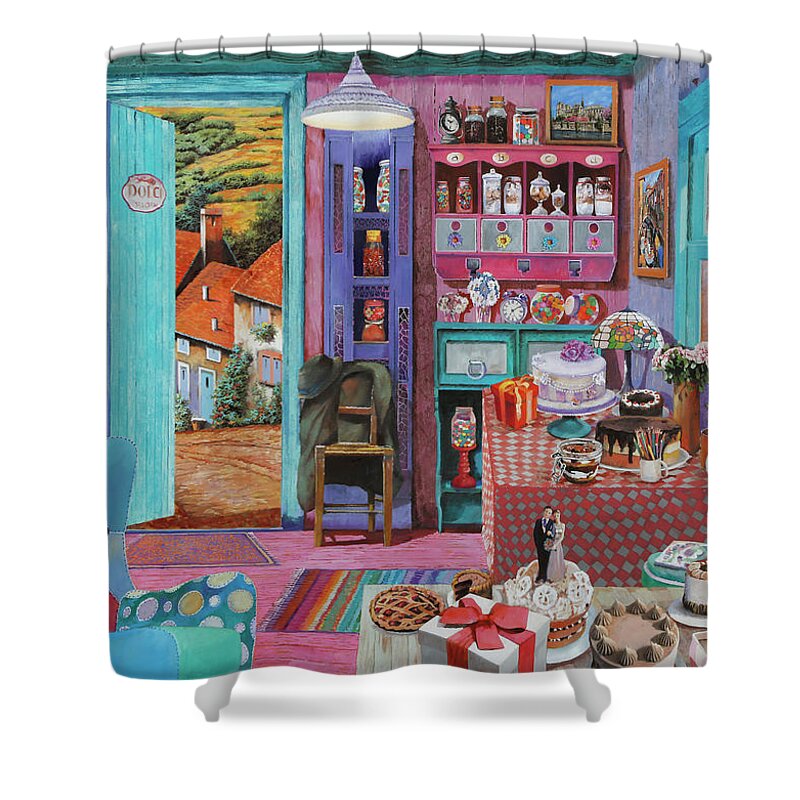 Cakes Shower Curtain featuring the painting I Dolci by Guido Borelli