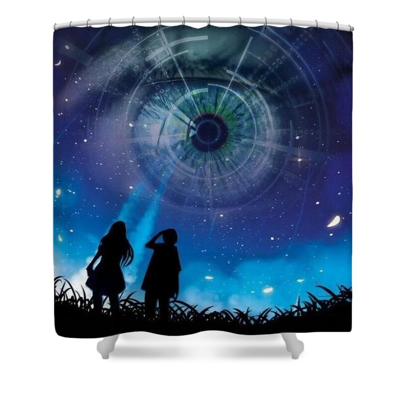 Surreal Shower Curtain featuring the mixed media I Have My Eye On You by Teresa Trotter
