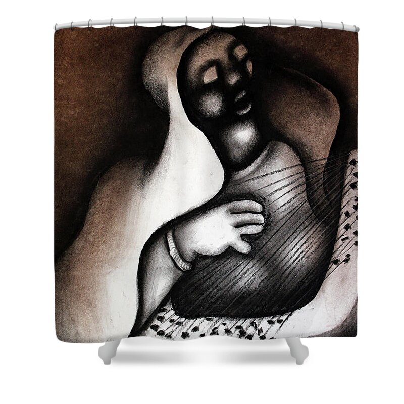 Moa Shower Curtain featuring the painting I Hear An Angel by David Mbele