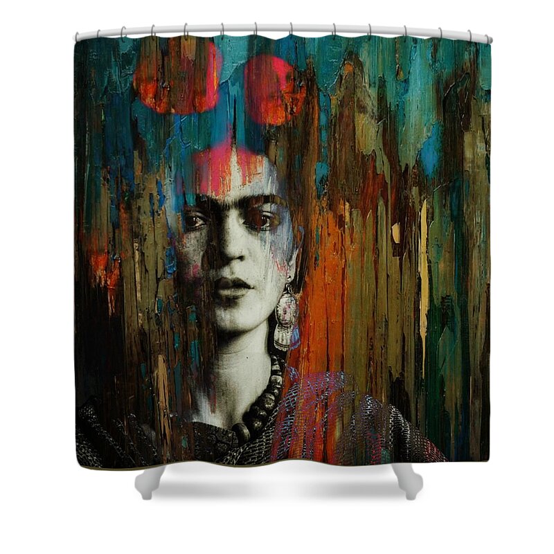Frida Kahlo Image Shower Curtain featuring the digital art I Hope The Exit Is Joyful by Paul Lovering