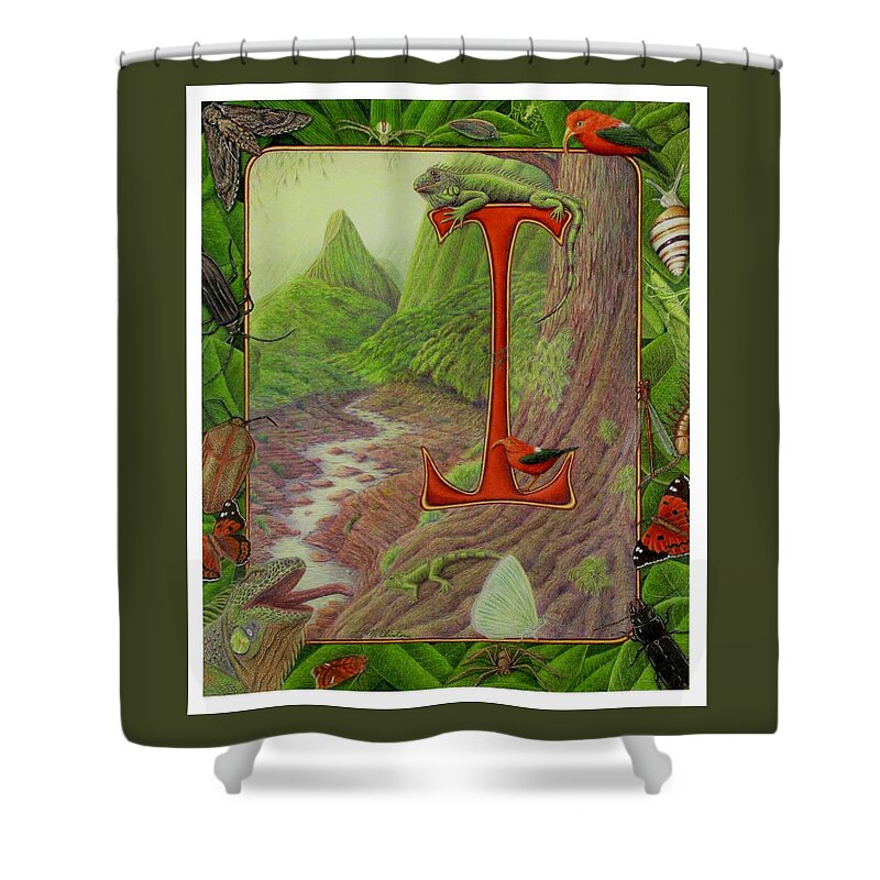 Kim Mcclinton Shower Curtain featuring the drawing I is for Iguana by Kim McClinton