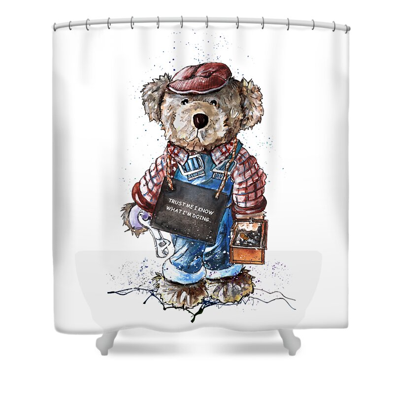 Bear Shower Curtain featuring the painting I know What I Am Doing by Miki De Goodaboom