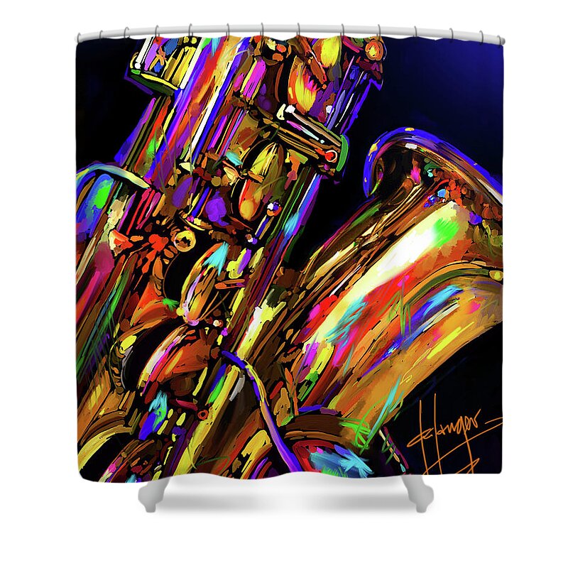 Saxophone Shower Curtain featuring the painting I Love My Saxophone by DC Langer