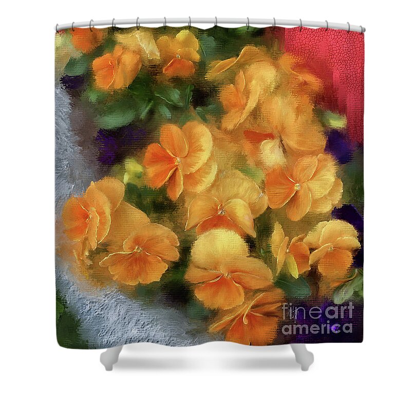 Pansies Shower Curtain featuring the digital art I Love Pansies by Lois Bryan